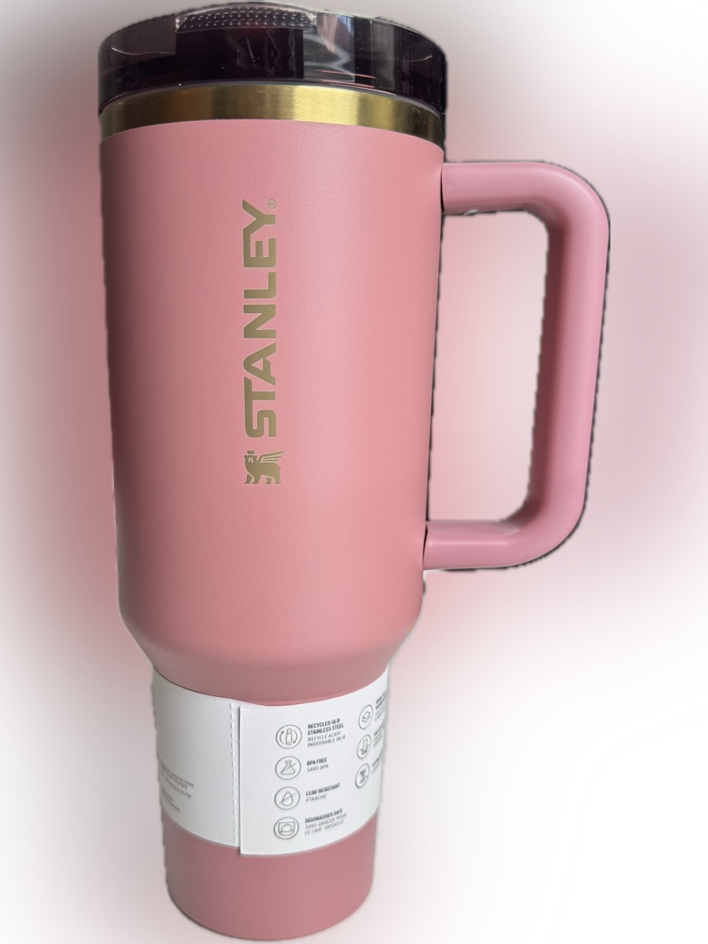 Stanley Rose Pink Travel Tumbler with Handle